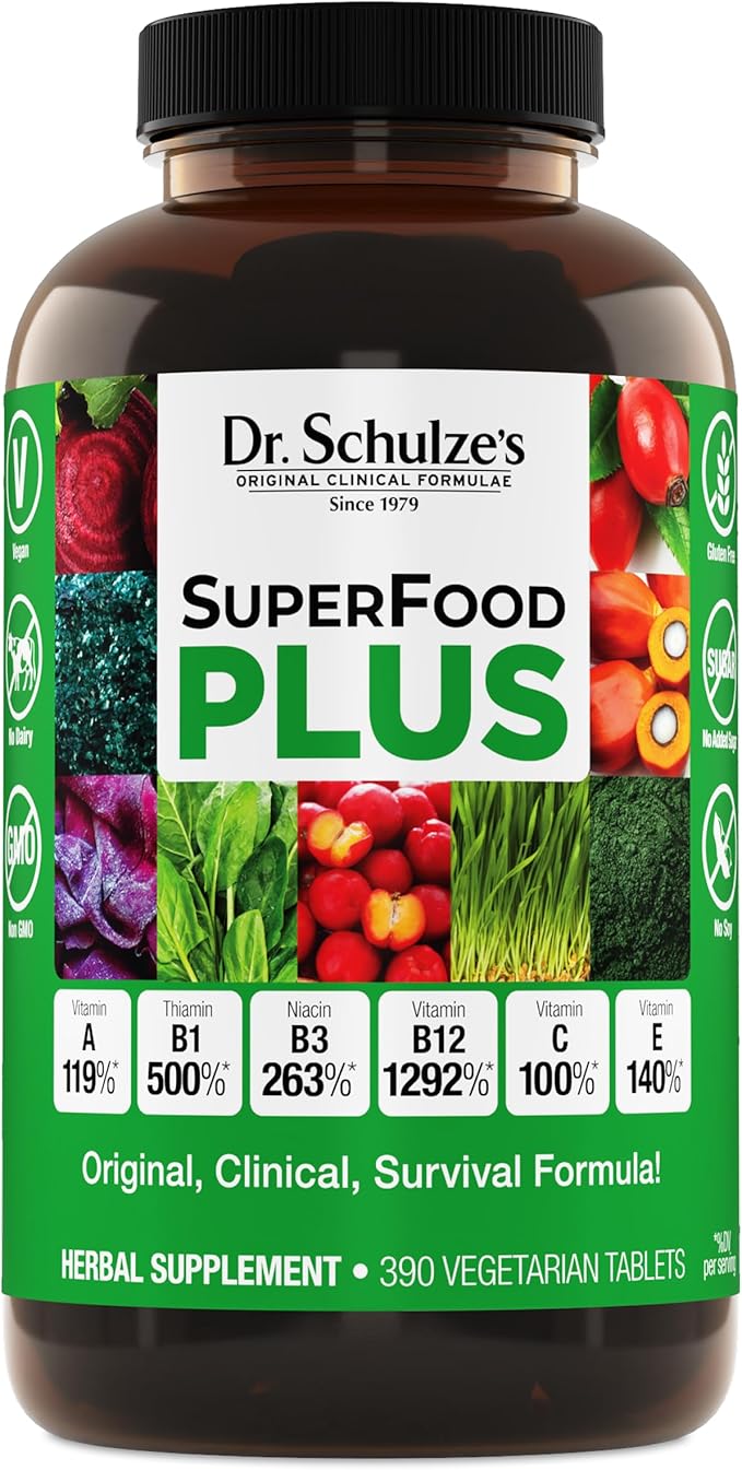 Dr. Schulze's SuperFood Plus - Everyday Superfood Supplement to Support Overall Wellness - Clean Quality Nutrition - Supports Metabolism &amp Daily Energy - Gluten-Free &amp Dairy-Free - 390 Tablet