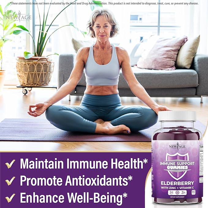 NEW AGE Immune System Support Gummies - Sambucus Black Elderberry Gummies with Vitamin C and Zinc (120 Count (Pack of 2))