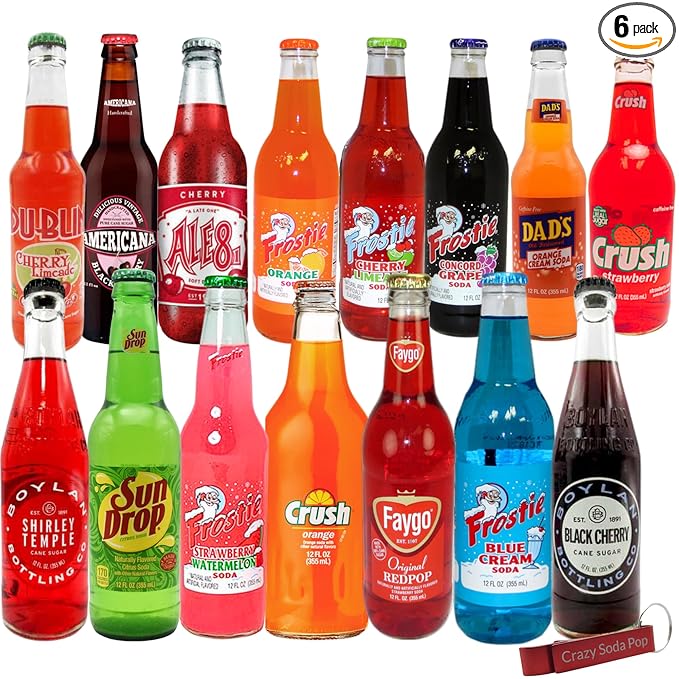 Fruit Soda Surprise Variety Sampler Pack | Premium Crafted Fruit Soda Variety Pack from Around USA | Includes Crazy Soda Pop Bottle Opener (6 Pack)