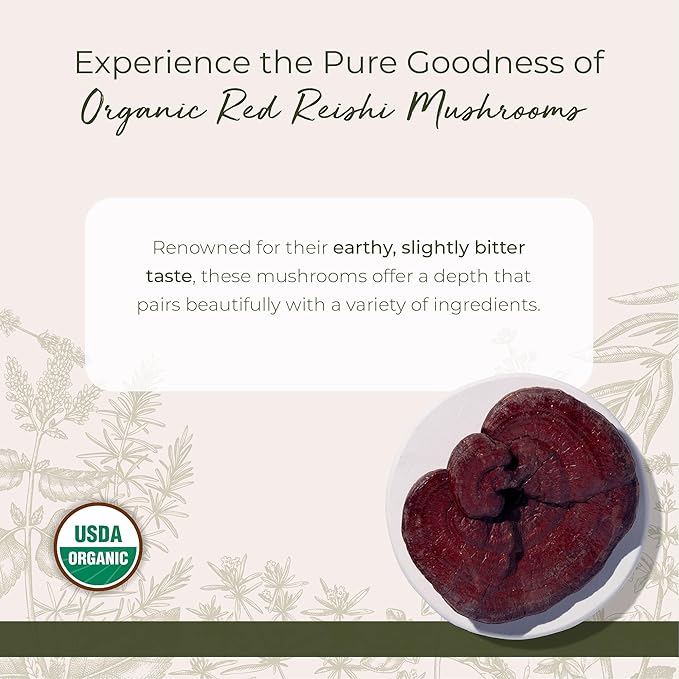 Starwest Botanicals Red Reishi Mushrooms Whole Organic - Dried Reishi Mushrooms for Herbal Tea &amp Cooking Ganoderma Lucidum Certified Kosher Non-GMO - 4 oz Pouch