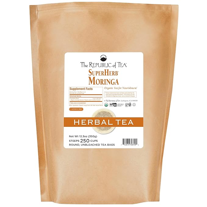 The Republic of Tea — Organic Moringa SuperHerb Tea Bulk Bag 250 Herbal Tea Bags Naturally Caffeine-Free