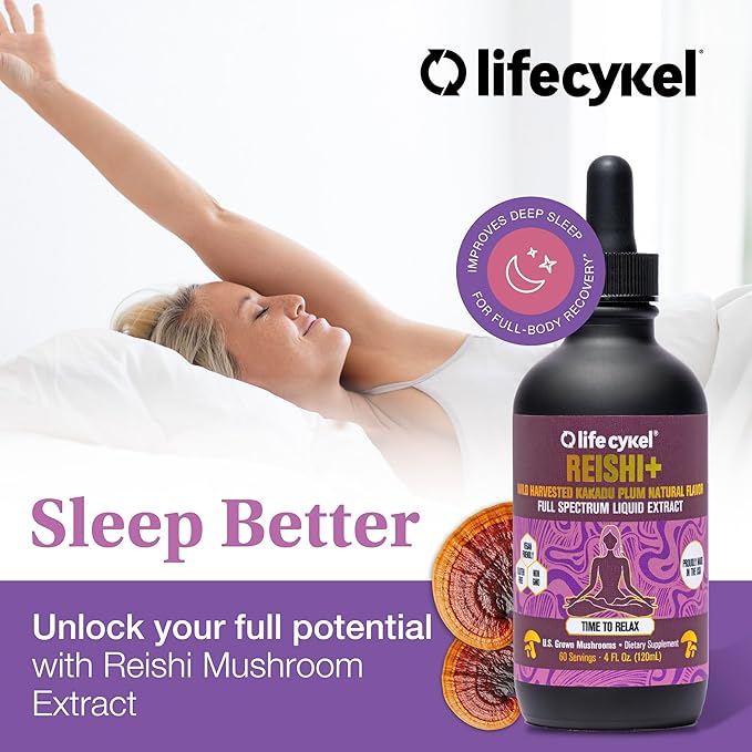 Life Cykel - Reishi Mushroom Extract with Wild Kakadu Plum - Potent Immune &amp Sleep Support Supplement Vitamin-C Rich Adaptogen Mushroom Drops - 4 Fl Oz