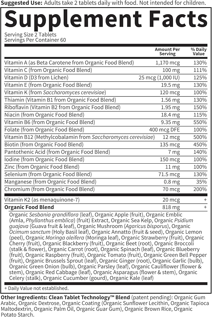 Garden of Life Organics Whole Food Multivitamin for Men 120 Tablets Vegan Mens Vitamins and Minerals for Health and Well-Being Certified Organic Vegan Multi