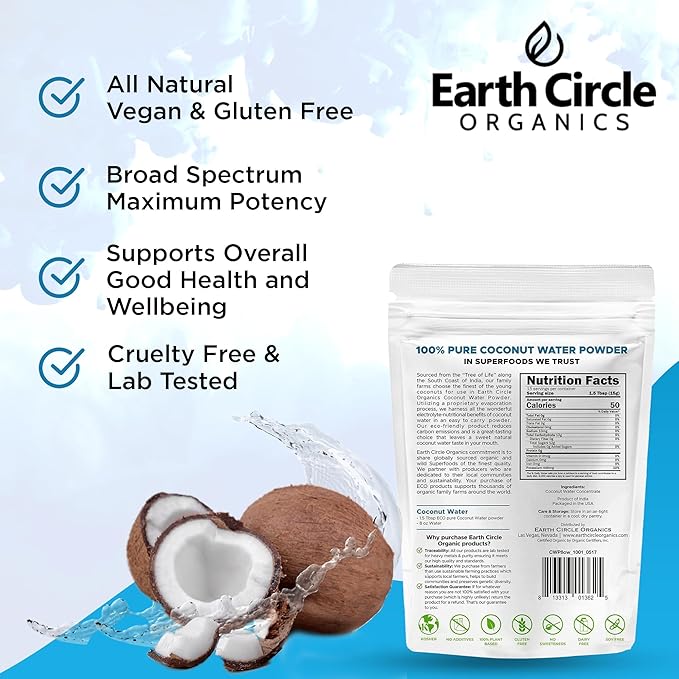 Earth Circle Organics Pure Coconut Water Powder 8oz &amp Yellow Maca Root Powder 1lb for Enhanced Wellness Hydration and Vitality - Vegan Gluten-Free Nutrient-Rich Superfoods