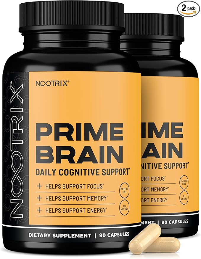 Nootrix Prime Brain Nootropic Supplement | Supports Memory Mental Focus Cognitive Health &amp Energy | Promotes Healthy Mood &amp Brain Function | Ginkgo Biloba Lion's Mane &amp L Theanine | 180