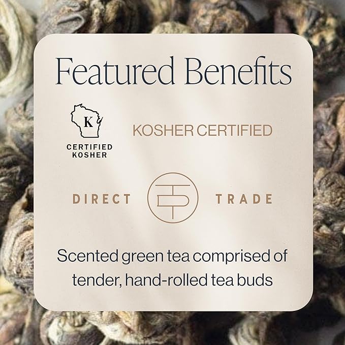 Rishi Tea Jasmine Pearls Green Tea - Caffeinated Loose Leaf Hand-Rolled with Floral Aroma &amp Taste - 4 Ounces 10+ Servings