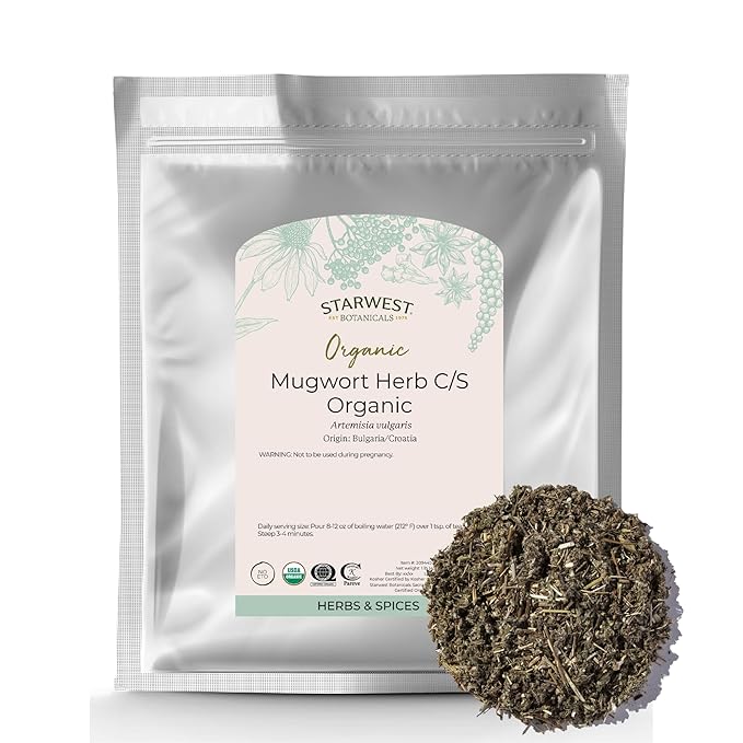Starwest Botanicals Organic Mugwort Herb - Dried Loose Leaf Herb for Tea &amp Culinary Use Cut &amp Sifted Certified Kosher Non-GMO - Bulk 1 lb Bag