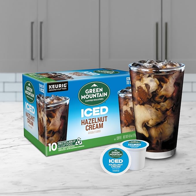 Green Mountain Coffee Roasters ICED Hazelnut Cream Single Serve Keurig K-Cup Pods Flavored Iced Coffee 60 Count (6 Packs of 10)