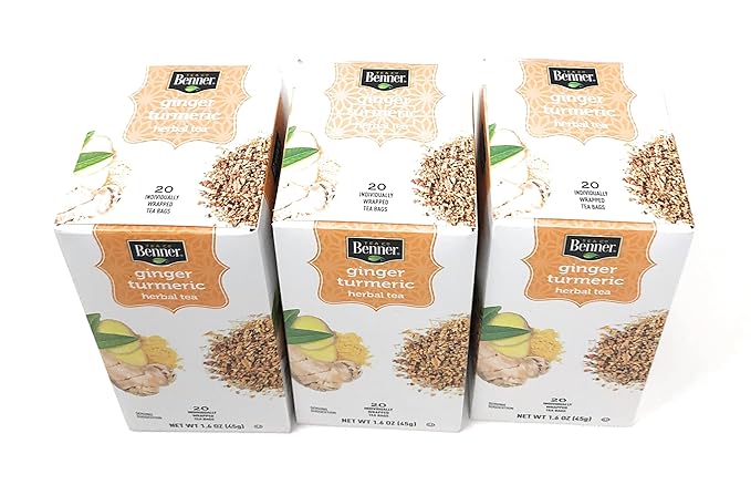 Ginger and Turmeric Herbal Tea Bags 3 Pack Total 60 Individually wrapped
