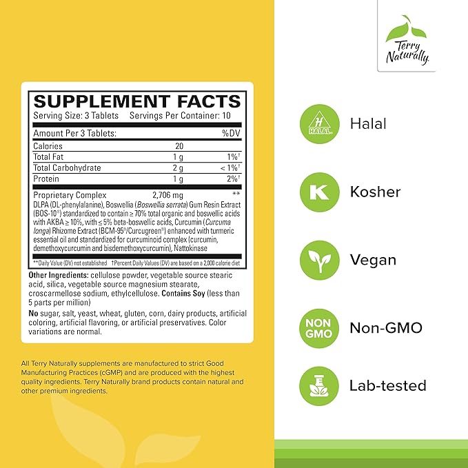 Terry Naturally Curamin Extra Strength - Curcumin &amp Boswellia Supplement for Healthy Circulation Support - Turmeric Supplement to Support Joints Muscle Health &amp Endorphin Production - 30 Tabl