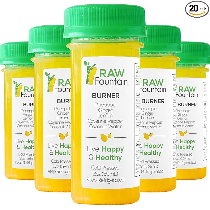 20 Immunity Shots w/Ginger Lemon Cayenne Pepper Pineapple 2fl Oz Packed w/Vitamin C Raw &amp Cold Pressed Unpasteurized Boosts Immunity All Natural No Artificial Flavor