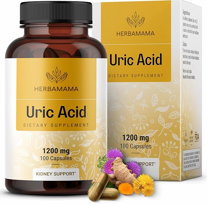 HERBAMAMA Uric Acid Cleanse Capsules - 1200mg Uric Acid Support Formula with Tart Cherry Milk Thistle &amp Celery Root - Vegan Non-GMO Supplement