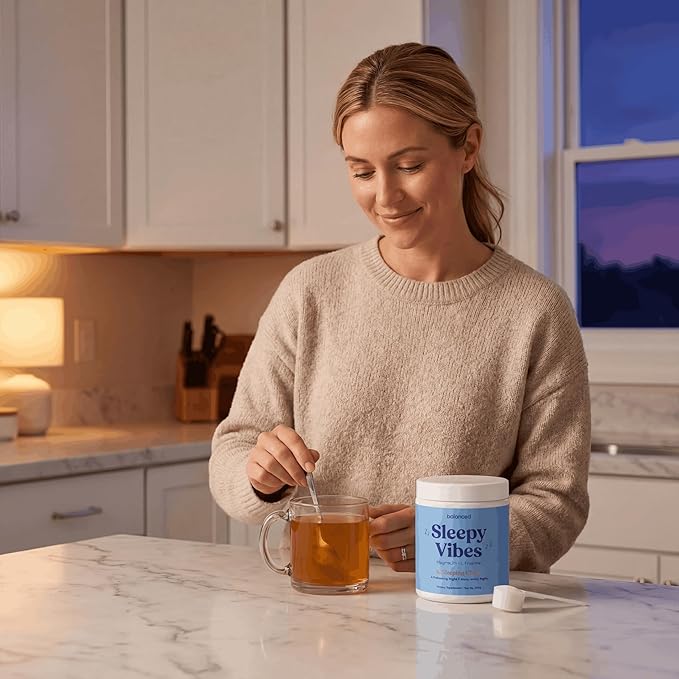 Sleepy Vibes Calm Magnesium Powder Sleep Drink Mix - Melatonin Free Natural Sleep Aid with L-Theanine Glycine &amp Chamomile - Non Habit Forming Calming Bedtime Supplement - Soothing Citrus 30 Serv