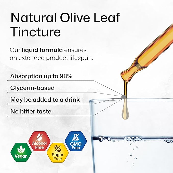 BIO KRAUTER® Olive Leaf Extract for Immune Support - Pure Vegan Oleuropein &amp Hydroxytyrosol Supplement - Used for Daily Wellness &amp Antioxidant Support - Alcohol &amp Sugar Free 2 Fl.Oz 28-Da