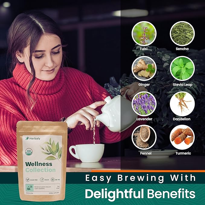 Herbaly Wellness Collection Tea - 8 Active Herbs - Improve General Health Strengthen Immunity - Natural Organic Non-GMO Vegan Sugar Free - 3 Pack 84 Pyramid Tea Bags