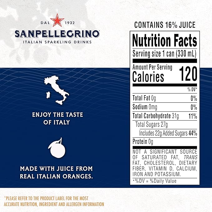 Sanpellegrino Italian Sparkling Drink Aranciata Sparkling Orange Beverage 24 Pack Of Cans