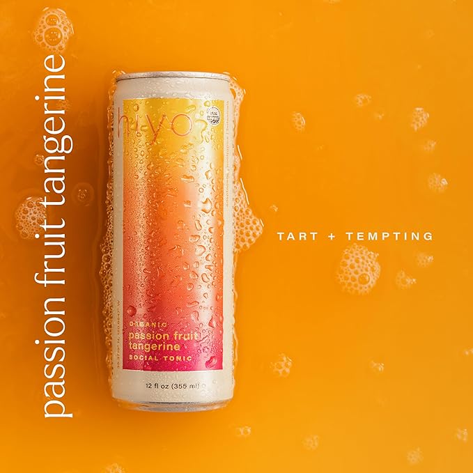 Hiyo Organic Social Tonic- Passion Fruit Tangerine 12 Pack – N.A. Functional Seltzer Sparkling Water Crafted with Organic Adaptogens Nootropics &amp Botanicals