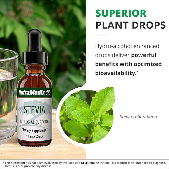 NutraMedix Stevia - Bioavailable Liquid Stevia Leaf Extract Drops for Microbial Support - Sugar Alternative with Microbial Support Properties - Low-Carb No Added Sugar (1 oz / 30 ml)