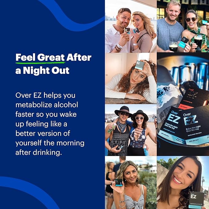 OVER EZ Pre-Drink Supplement - Party Recovery &amp Prevention Pills for a Night Out &amp Better Mornings (12 Capsules) &amp Milk Thistle Amino Acids Vitamin Bs