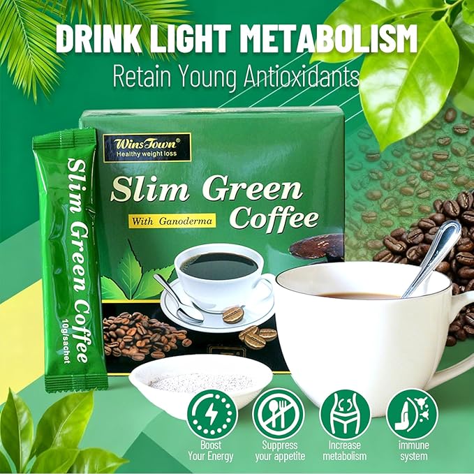 Premium Green Coffee with Ganoderma &amp Herbal Extracts - Energizing Instant Coffee Blend for Metabolism &amp Antioxidant Support 18 Sachets