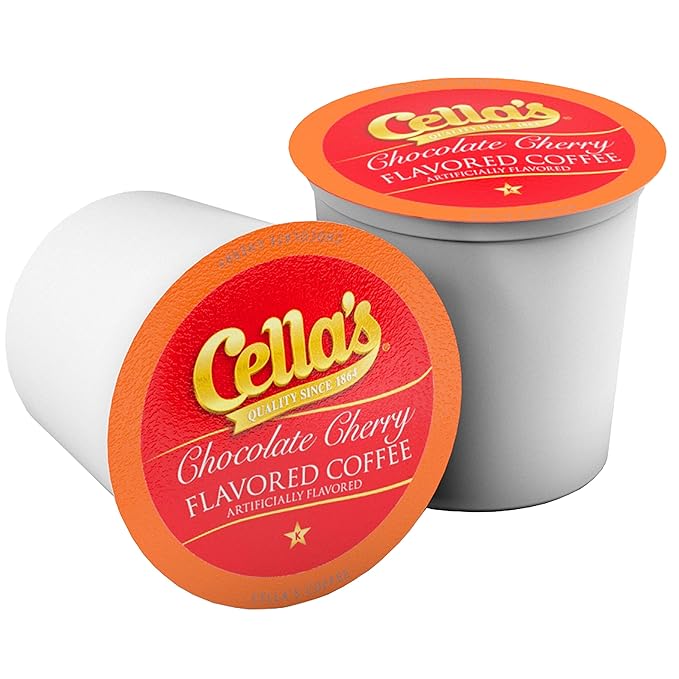 Cella's Chocolate Cherry Coffee Pods Compatible with Keurig K Cup BrewersMedium Roast Flavored CoffeeSmooth Serve Pods for Home and Office40 Count (Pack of 2)