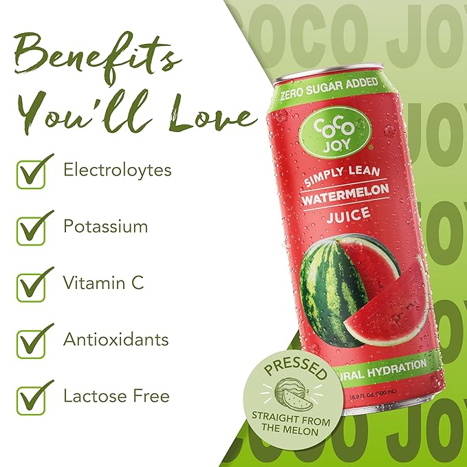 CoCo Joy Lean Watermelon Juice Zero Sugar Added Low-Calorie Watermelon Drink 12 Pack