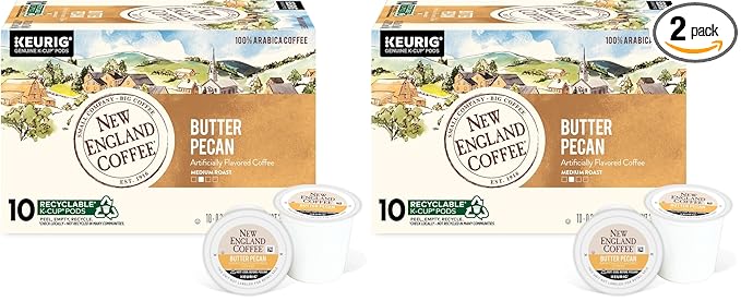 New England Coffee Butter Pecan Medium Roast Single Serve Pods 10ct Box (Pack of 2)
