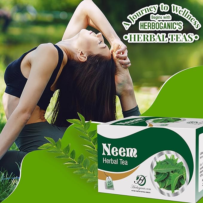 HERBOGANIC Neem Herbal Tea - Digestion Support and Immune Boost | Refreshing and Delicious Blend | Natural Ingredients | 60 Tea Bags