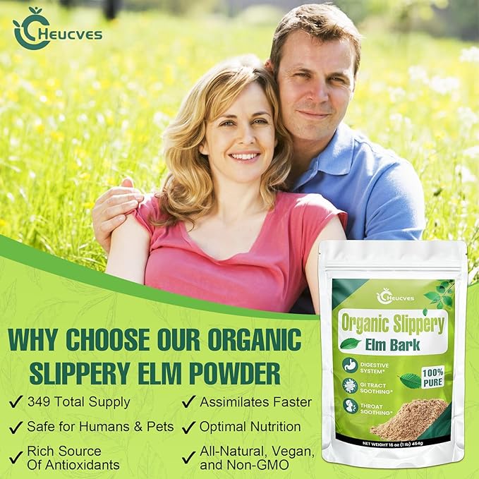 Slippery Elm Slippery Elm Powder Organic Elm Bark Made from Inner Bark - 1 Pound (349 Servings) Natural Herbs Helps Soothe The Throat and Coughing &amp Digestive Diarrhea - 100% Pure &amp Vegan