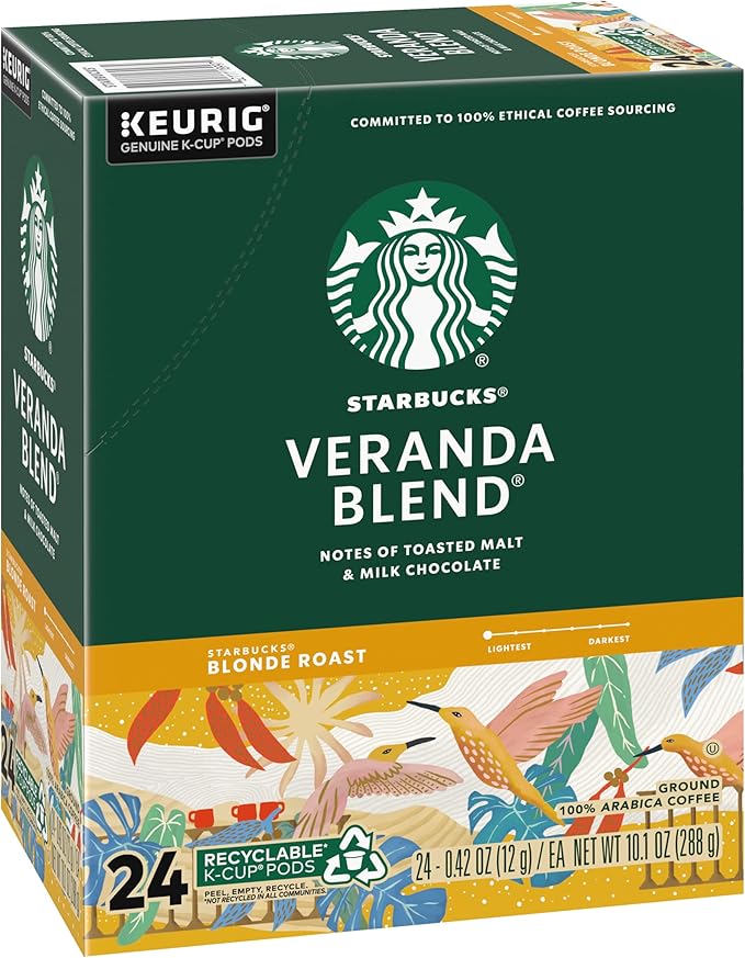 Starbucks Coffee K-Cup Pods Veranda Blend Blonde Roast Coffee Notes of Toasted Malt &amp Milk Chocolate Keurig Genuine K-Cup Pods 24 CT K-Cups/Box (Pack of 3 Boxes)