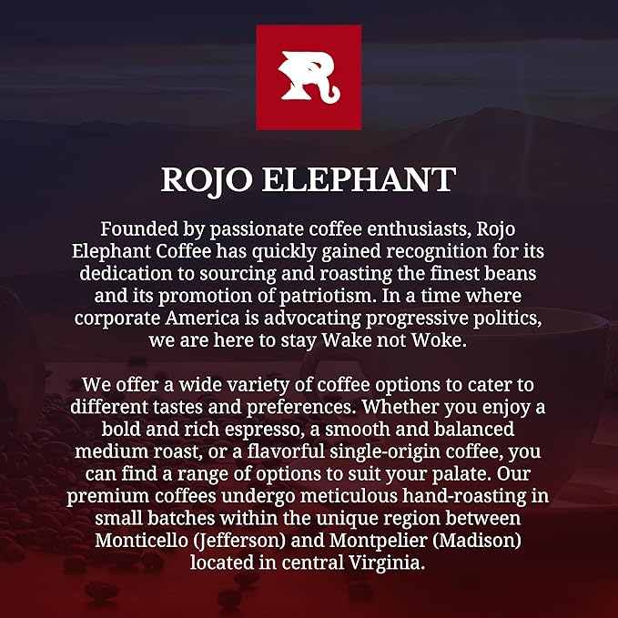 Rojo Elephant Handcrafted Ground Coffee 100% Arabica Beans 11 0z Bags Pack of 2 Trump's Triumph Honest Abe Decaf Excellence Pack