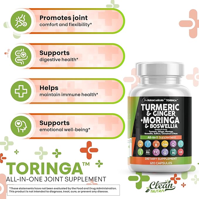 Turmeric Moringa Supplement | Ginger Boswellia Saffron - Supplement for Women and Men with Ceylon Cinnamon Tart Cherry Quercetin Garlic Nettle Holy Basil - 2Pack