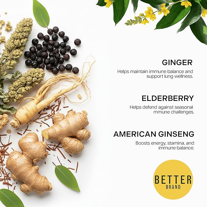 Betterbrand Mullein Tea Bags for Lung Detox - Respiratory Support with Thyme Elderberry Ginseng Ginger Caffeine Free Herbal Blend - 15 Tea Bags (Pack of 1)