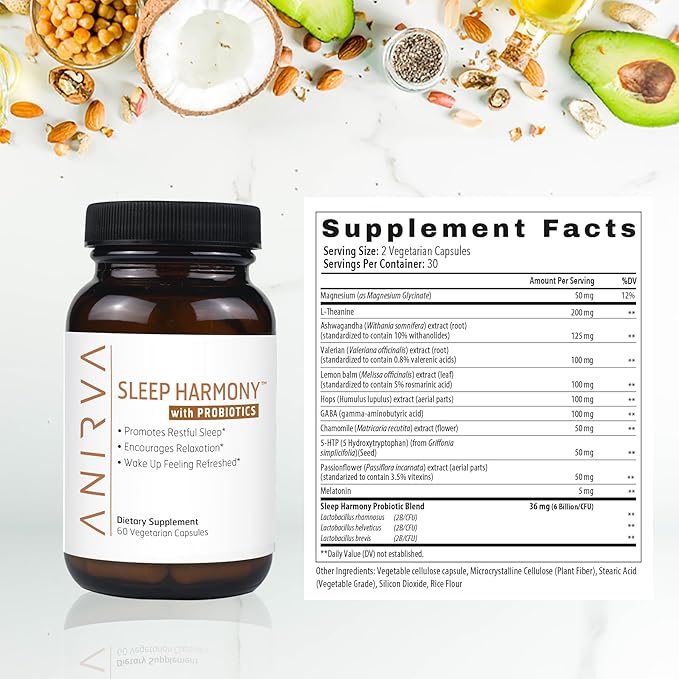 Sleep Harmony - Natural Sleep Supplement with Probiotics Magnesium Ashwagandha Chamomile GABA Melatonin - Non-Habit Forming Supplement for Relaxation Stress Relief Better Sleep Aid