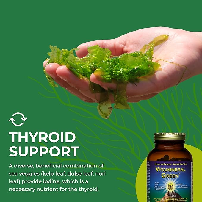 HEALTHFORCE SUPERFOODS Vitamineral Green - Mineral Supplement for Immune &amp Thyroid Support - Green Powder Supplement with Ingredients from The Land - Gluten-Free &amp Vegan - 120 Capsules