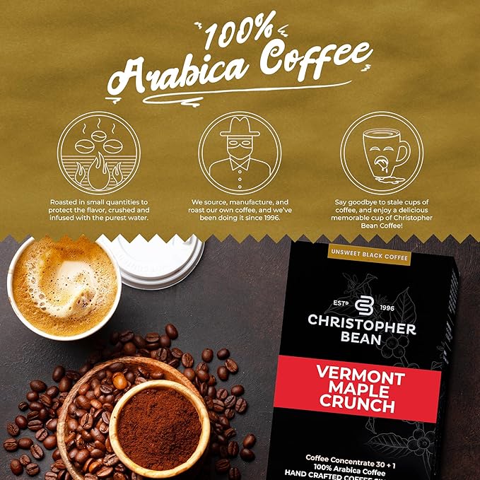 Christopher Bean Coffee - 396 servings 30 to 1 Blend Bag in Box Liquid Instant Coffee or Cold Brew Coffee Concentrate - Hot or Iced Coffee - Vermont Maple