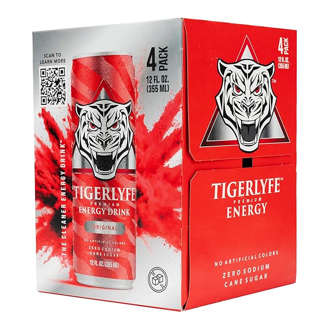 TIGERLYFE Energy Drink 12 Pack 12oz Slim Cans Energy Drinks Bulk with 24g Cane Sugar 110 Calories Energy Drink for Energy &amp Focus Zero Calorie Energy Drinks with Vitamin B &amp Potassium Ene