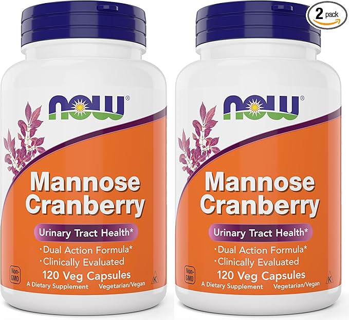 NOW Foods Mannose Cranberry 120 Capsules (Pack of 2) - with PAC - 450mg dMannose 250mg Whole Cranberry - Urinary Tract Health* - Vegan Friendly Supplement Non-GMO