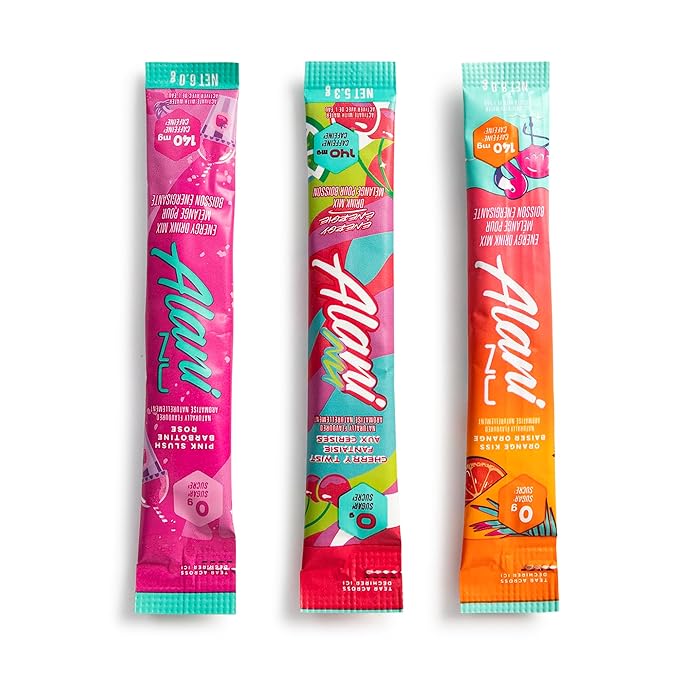 Alani_Nu Energy Drink Mix Variety Pack (30 Count. Value Pack) - 200mg Caffeine - 0g Sugar - Orange Kiss Cherry Slush &amp Pink Slush - Instant Powder Sticks