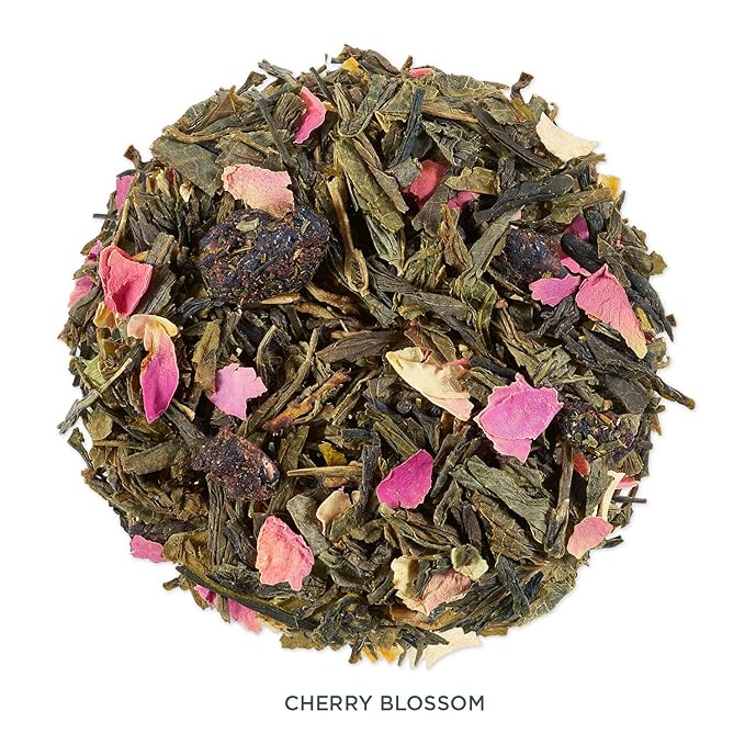 Tea Forte Cherry Blossom Premium Loose Leaf Caffeinated Green Tea Blend Canister Makes 35-50 Cups Round Canister