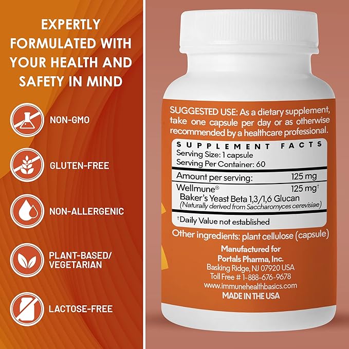 Ultra Strength Immunity - Clinically Proven Immune Support - Wellmune Highly Purified Beta Glucan - Gluten-Free Non-allergenic Non-GMO and Vegan Capsules - 60 Capsules 125 mg