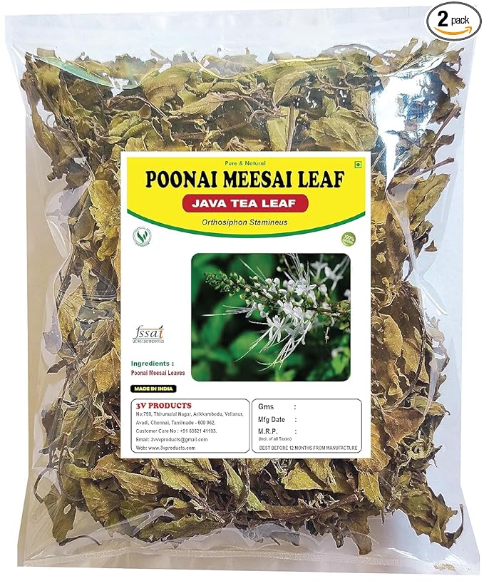 Dried Poonai Meesai Pack 2×50g – Java Tea Leaf (Orthosiphon stamineus) | Cat Whiskers/Seeraga Thulasi | Natural Herbal Tea &amp Wellness Leaves