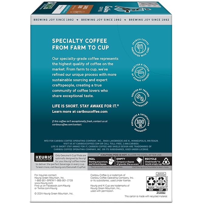 Caribou Coffee® Single-Serve Coffee K-Cup® Caribou Blend 96 Count (4 Packs of 24)