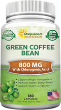 aSquared Nutrition Natural Green Coffee Bean Formula-180 Capsules-Max Strength GCA Antioxidant Cleanse for Pure Weight Loss 800mg per Pill-Chlorogenic Acid-1600mg Daily Supplement Healthy Fat Burner