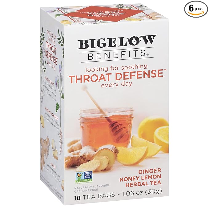 Bigelow Benefits Throat Defense (Ginger Honey Lemon Herbal) 18 Count (Pack of 6) 108 Total Tea Bags