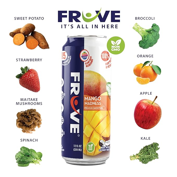 Fruve a healthy super juice drink with real fruit | Gut Health &amp Immunity Benefits | non-GMO | low calorie | Mango Madness | 12 fl oz (12 Pack)