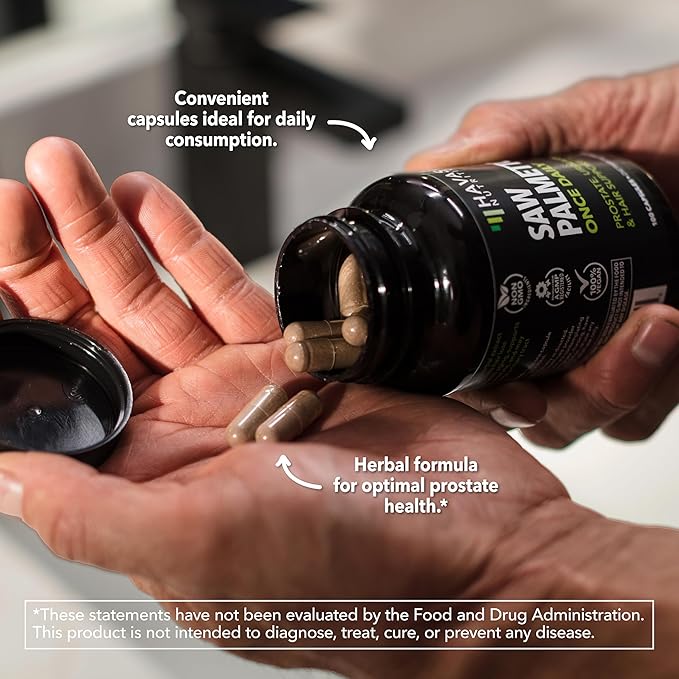 Saw Palmetto for Men Prostate Health Supplement to Promote Urinary Tract Function - 500mg Per Serving - 100 Count - DHT Blocker Hair Vitamin - Vegan Non-GMO Capsules Over 3 Month Supply