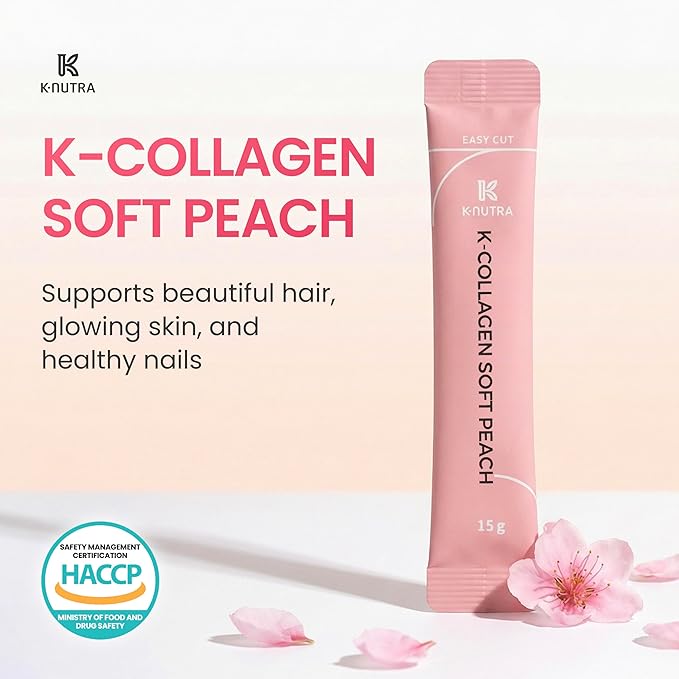 K-Nutra K-Collagen Soft Peach (15.9oz 30 Sticks) - Holiday Gifts - Skin Hair Nail Health Tasty Jelly Fast Absorption. Low-Molecular Marine Collagen Vitamin C