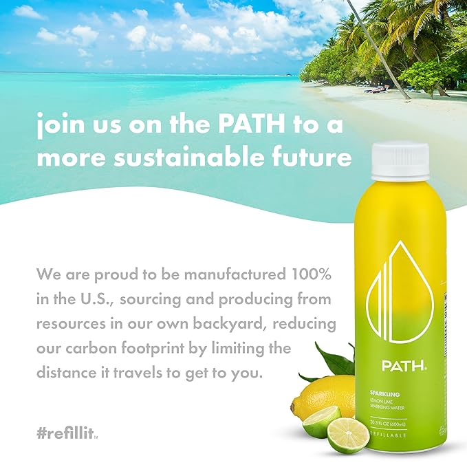 PATH Lemon Lime Flavored Sparkling Water - Ultra-Purified pH-Balanced Carbonated Soda Water in Aluminum Water Bottle - BPA-Free Light Reusable Infinitely Recyclable 20.3 fl oz (Pack of 12)