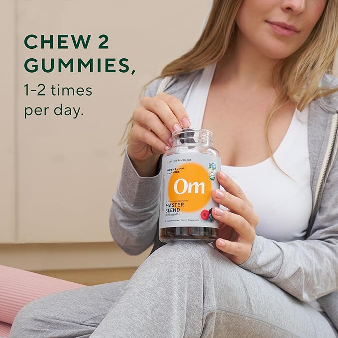 OM MUSHROOM SUPERFOOD Master Blend Mushroom Gummies – Organic 10-Mushroom Complex with Ashwagandha – Supports Immunity Gut Health &amp Stress Relief – Mixed Berry Flavor – 28 Servings 56 Count.